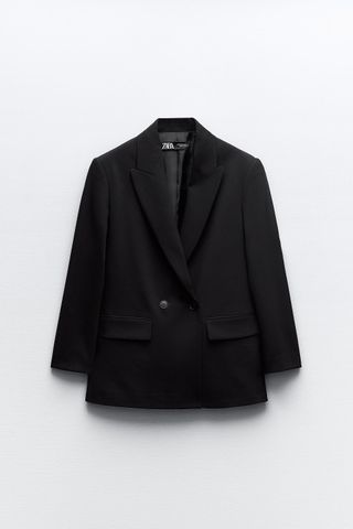Zara + Double-Breasted Oversized Blazer in Black